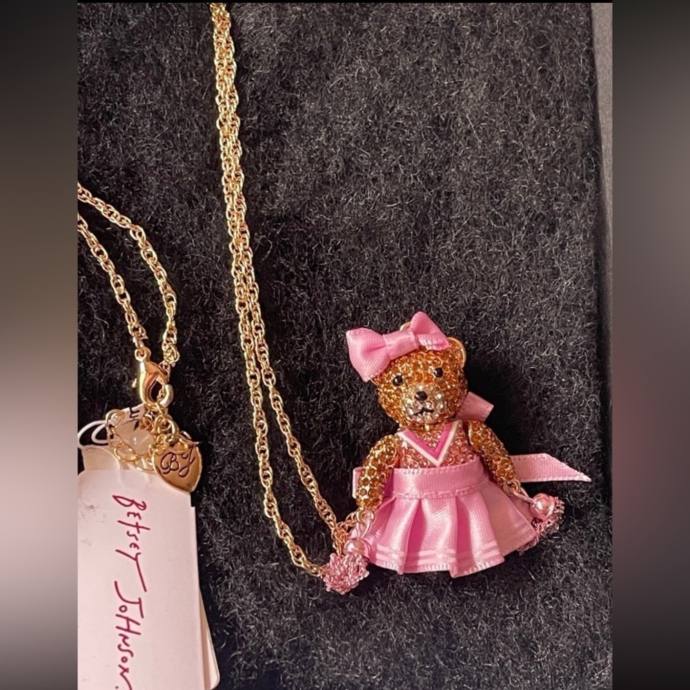 BETSEY JOHNSON Back to School Football Series Cheerleader Bear Necklace NEW NWT